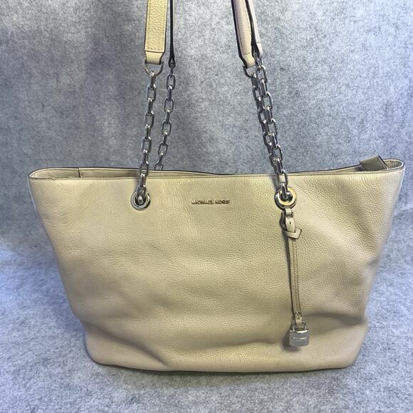 Michael Kors Large Leather Zip Mercer Tote Bag, Silver Hardware, Laptop Sleeve - Picture 1 of 16